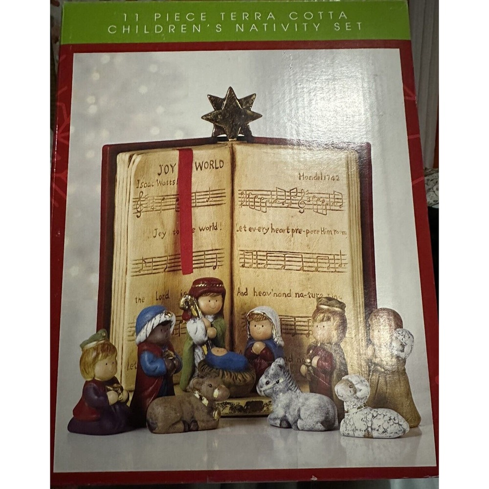 Vintage JCPenney‎ North Pole Trading Co 11pc Childrens Nativity Set Terra Cotta